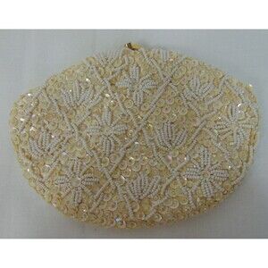 Vintage Fully Beaded White Evening Bag Clutch Purse 1940's 1950's Sequins DEBBIE